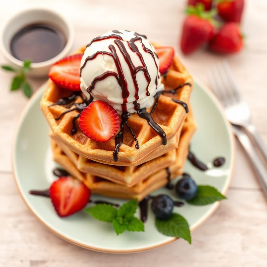 Waffles with ice cream