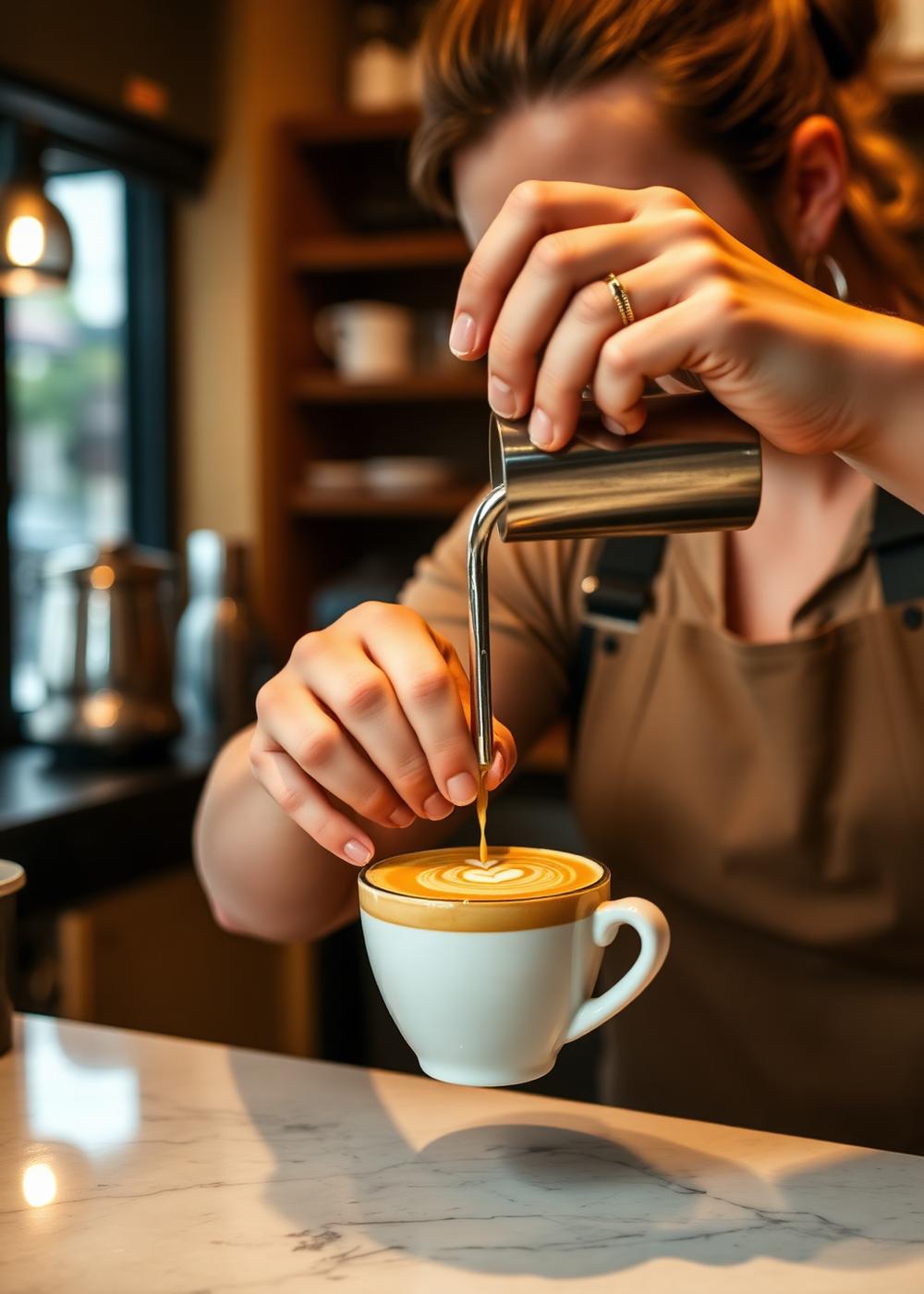 Barista pouring latte art