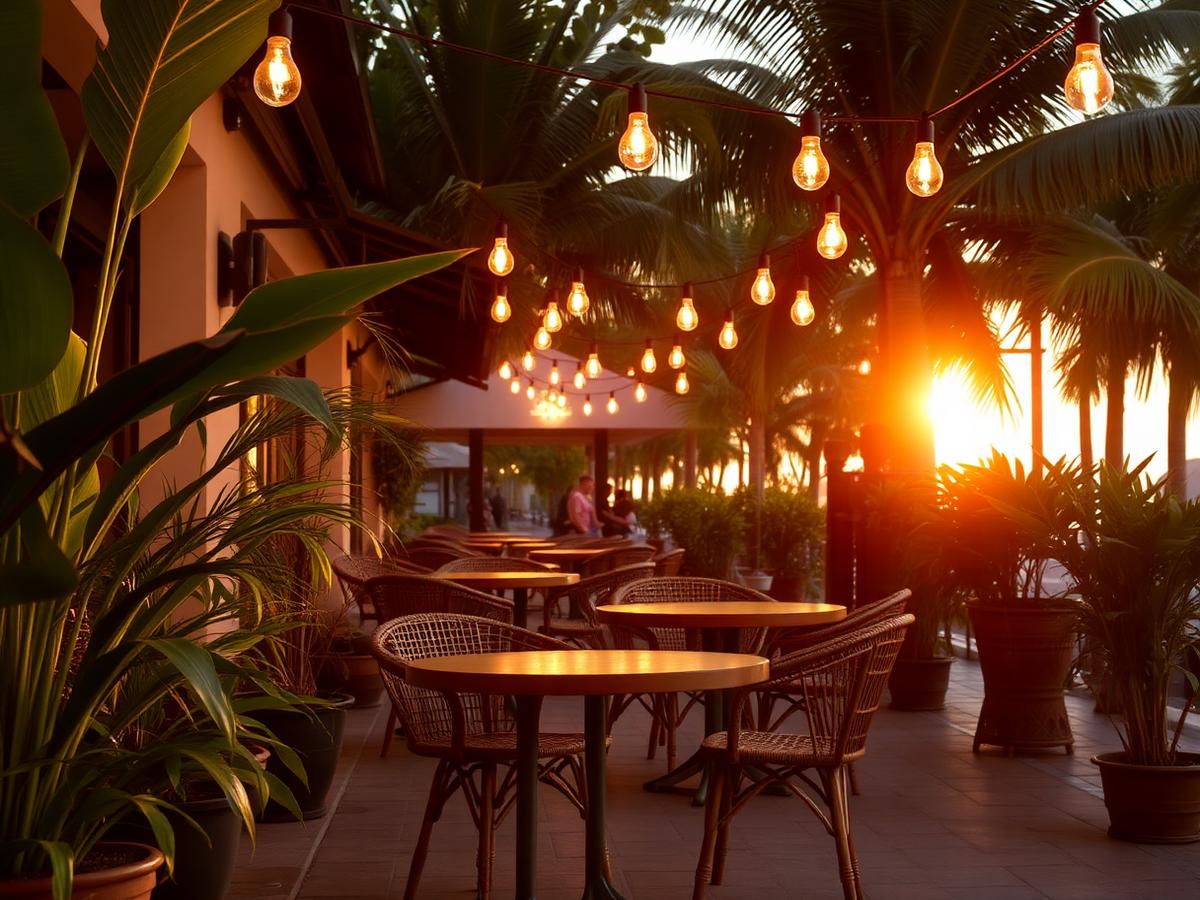 Outdoor seating at sunset